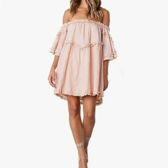 NEW! Flirty & Feminine: Blush Pink Off-Shoulder Dress - Style Dome (Size M) - Picture 2 of 7
